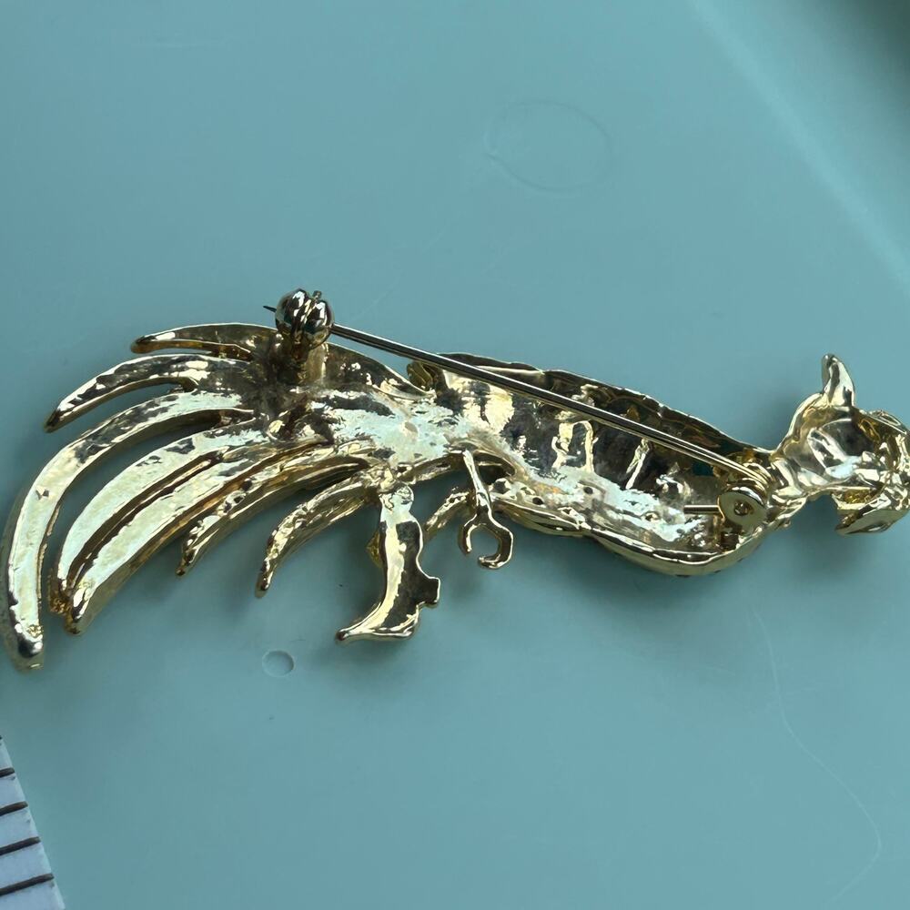 Vintage Multi-Colored Enamel Peacock Brooch Gold-Tone Rhinestone Bird Pin - Picture 4 of 10